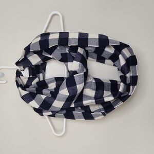 Navy Blue & White Plaid Infinity Scarf